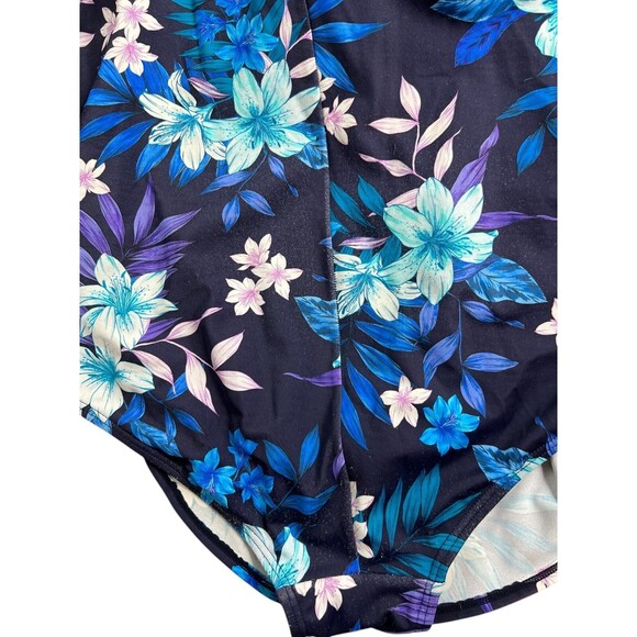 Swimsuits for All Sarong Front 1-Piece Swimsuit  Size 18  Blue Floral - Picture 7 of 10